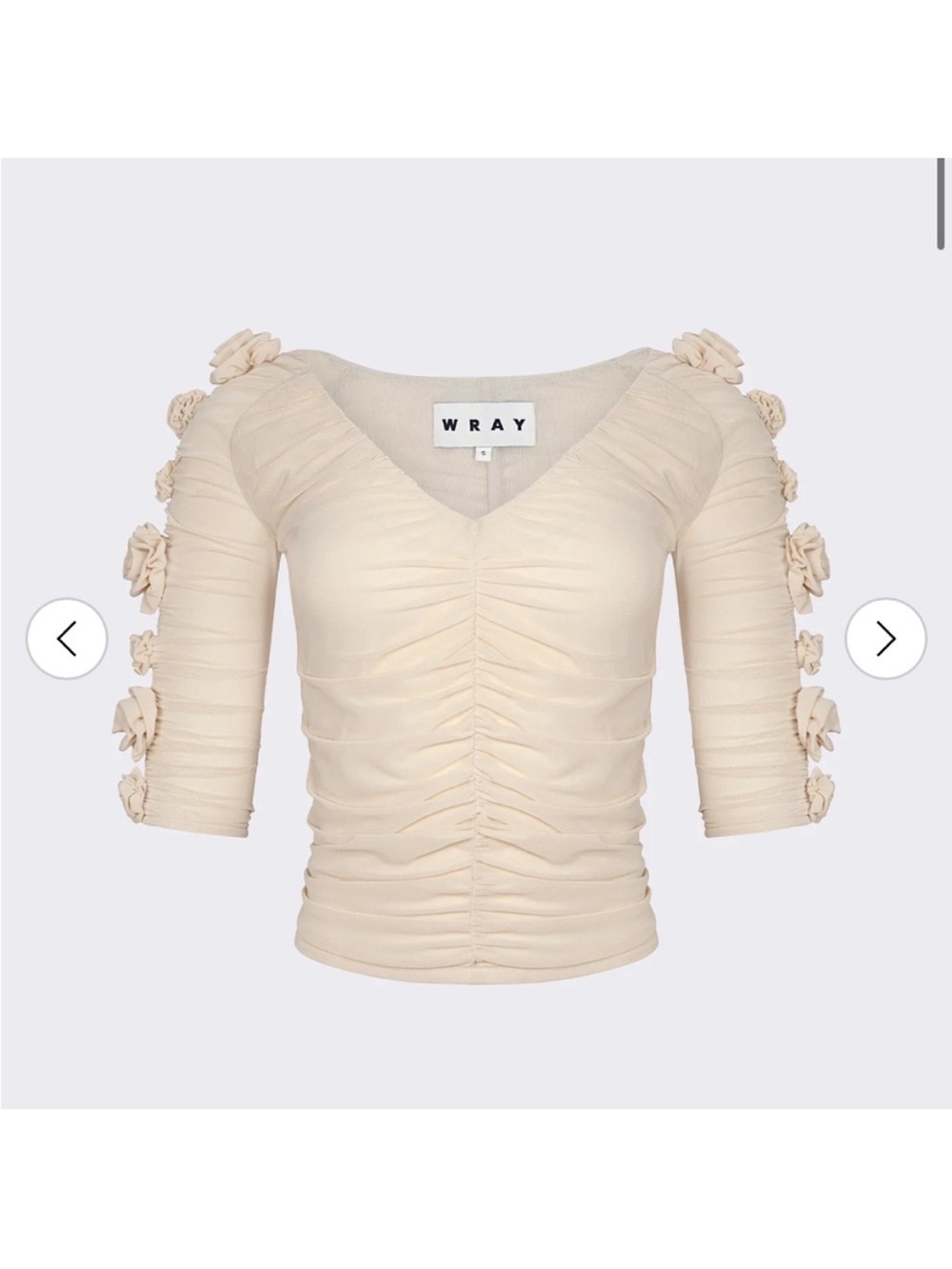 WRAY mesh ruched rose appliqué top